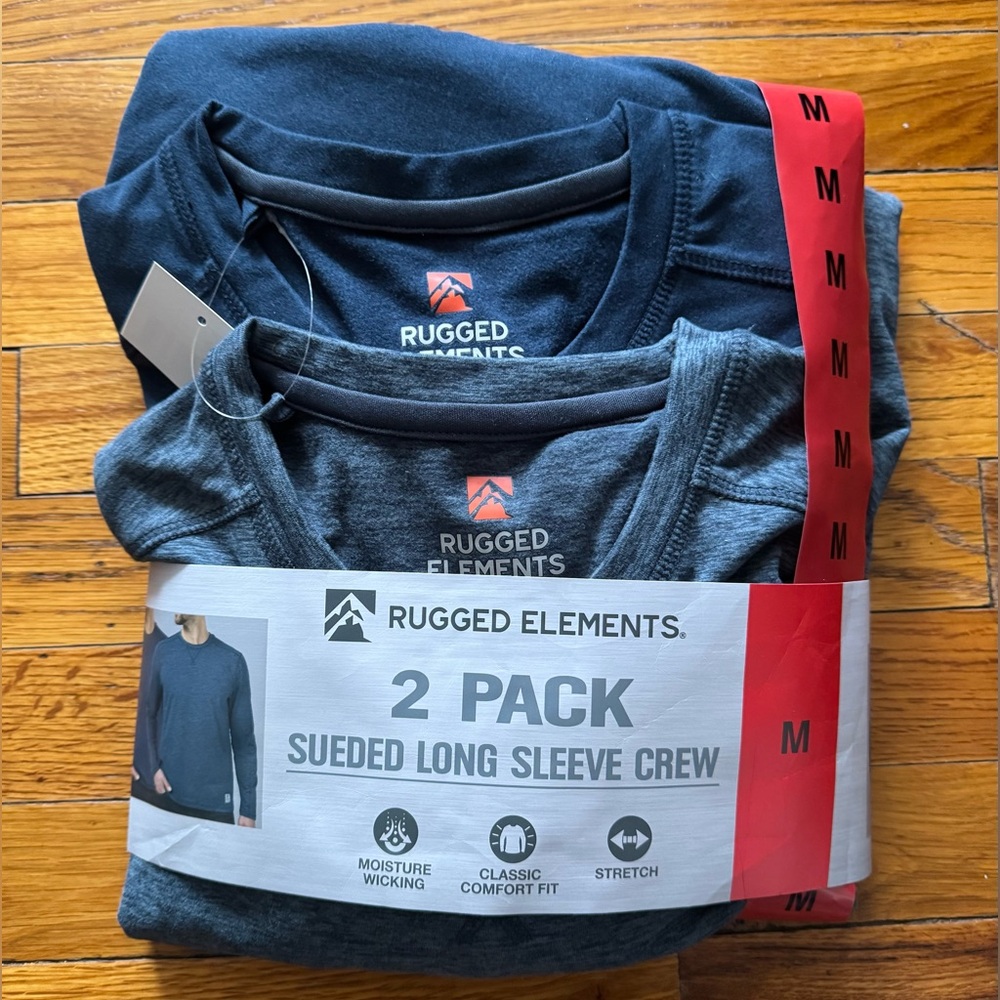 Rugged Elements Men's Sueded Long Sleeve Crew 2-Pack - Navy and Gray